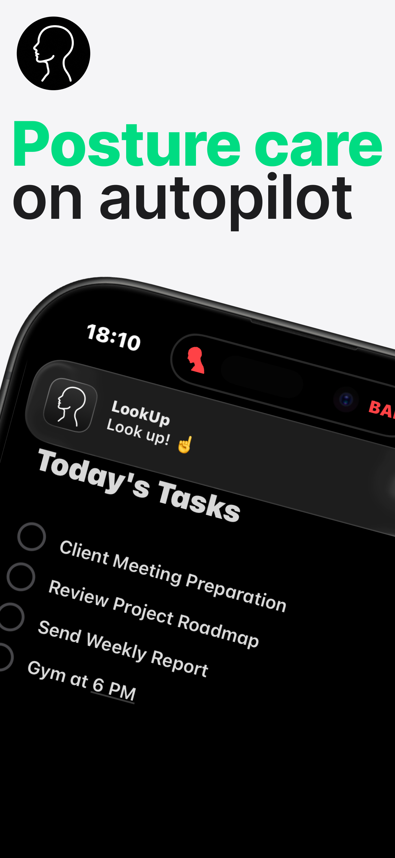 LookUp posture monitoring main screen