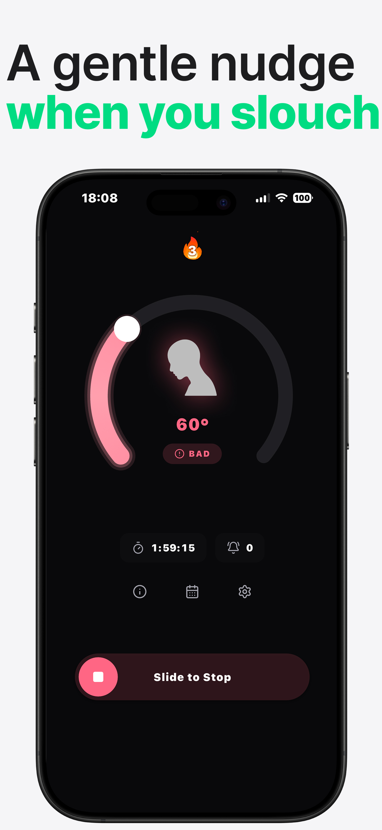 LookUp posture alert example screen