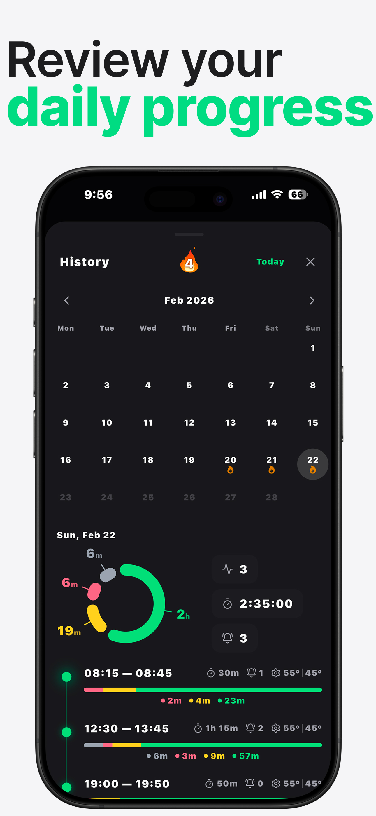 LookUp monitoring history calendar screen